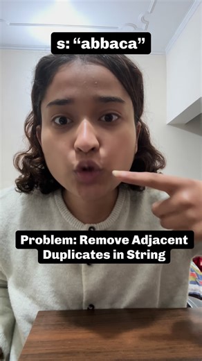 Ayushi Sharma | Coding | Software Engineer on Instagram: "COMMENT “code” & I’ll send you optimized code in your DM. 🤝🏻 Problem: Remove Adjacent Duplicates in String Time complexity: O(n) Space complexity: O(n) Save for your future interviews 📩 [data structures, algorithms, coding, tech, interviews, tech interviews, data structures and algorithms, google, Microsoft, Amazon, uber, software engineer, coding life, work life balance, code, java, learning, upskilling, career, job, opportunities,res