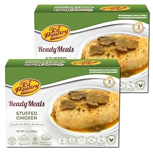KJ Poultry Kosher Ready Meals - Stuffed Chicken Breast Rice, MRE Meat Meals Ready to Eat, Gluten Free, Halal, (2 Pack) Prepared Entree Fully Cooked, Shelf Stable Microwave Dinner, Travel Military