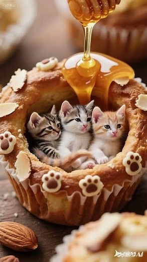 🐱 Kawaii Cats in Muffin 蜜糖マフィンの中でかわいい子猫🍯 #CuteKittens #MuffinKittens Kawaii #ViralPet #ai #almond