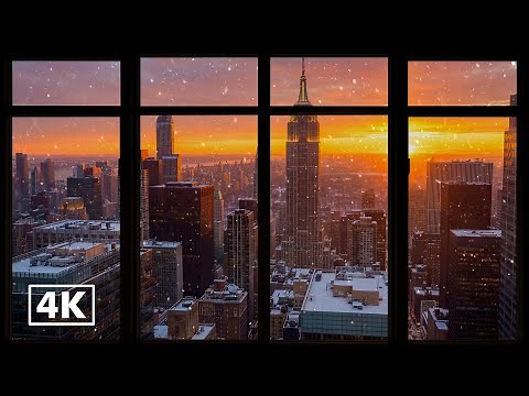 New York Winter Morning Window View 4K ❄️ Wind, Traffic & City Sounds with Calm Ambience for Study