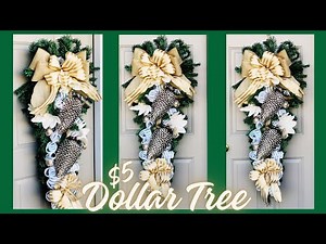 GRAB THE DOLLAR TREE $5 CHRISTMAS TREES & LET’S MAKE A CHRISTMAS DOOR SWAG | WREATH DIY 🎄HIGH END