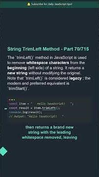 💡 String TrimLeft Method - Part 70/715 | 1 Minute Tutorial #shorts #javascript