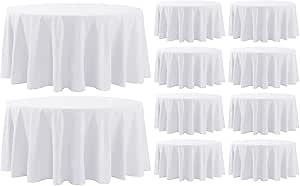 Round Tablecloth 10 Pack 108 Inch White Tablecloths Washable Decorative Linen Polyester Table Clothes Cover for Dining Table Banquets Buffet Parties and Wedding