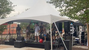 City of Dillon mayor Tally McColl welcomes The Jebb Mac band at First Friday at the Fountain in downtown Dillon. | The Dillon Herald