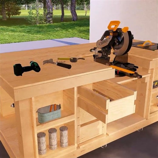 Mobile Table Saw & Miter Saw Workbench Plans DIY Digital Download Beginner #woodworking #workbench