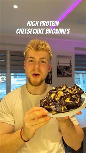 The HEALTHIEST High Protein Cheesecake Brownies In 5 Minutes! 💪🏼 #highprotein #brownies #shorts