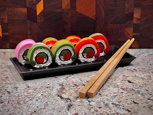 Sushi Supplements Case – Weekly Pill Organizer & Keychain Set | Rainbow Roll Design With Tray and Chopsticks - Etsy