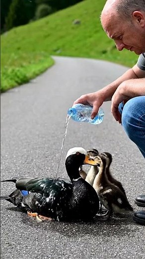 A Kind Man Saves Fainting Wild Duck on the Road 🦆❤️ #animals #rescue