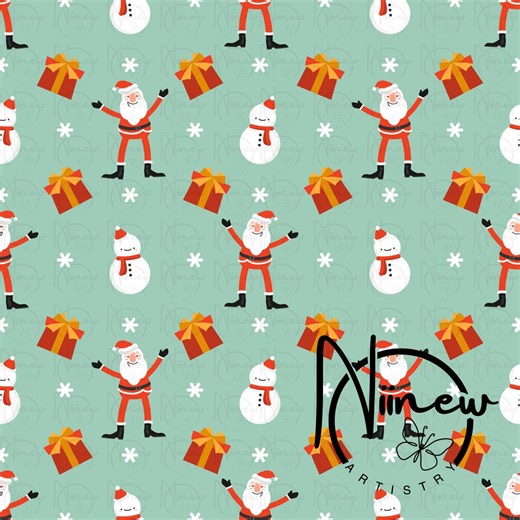 Joli père Noël et bonhomme de neige, papier numérique de Noël vert pastel PNG, conception de tissu de boîte cadeau de vacances, album de Noël Kawaii - Etsy France
