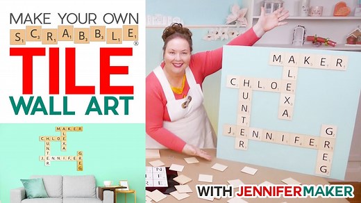 4.3K views · 128 reactions | Learn how to create big Scrabble tiles, arrange them into names or meaningful words, and then create a fun piece of art you can hang on the wall! Get the instructional video, free designs, full material and tool list, and printable step-by-step photo tutorial FREE at https://jennifermaker.com/diy-scrabble-tile-wall-art/ | JenniferMaker.com | Facebook