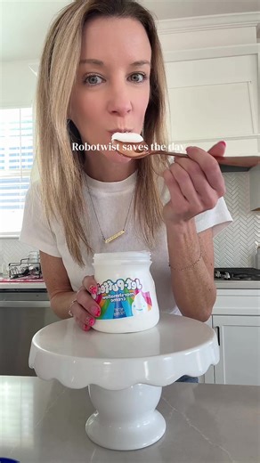 This marshmallow fluff jar would not open and I was determined to get to it. Put the Robo twist jar opener on top, press the button, and it twisted the lid right off. Honestly, one of the smartest little kitchen gadgets. Now excuse me while I eat this fluff. I’ve got it linked down below if you wanna try it. @@Granitestone##automaticjaropener##momlifebelike##jaropener##kitchenhacks##kitchengadgets