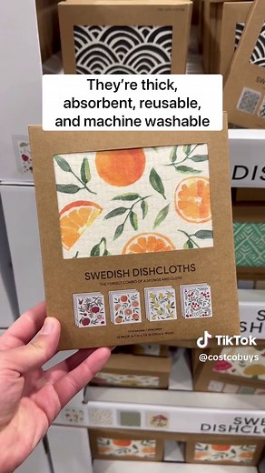 🤩 Swedish Dishcloths at Costco! These 12-packs are AMAZING for washing dishes and surfaces! 👏🏼 They’re thick, absorbent, reusable, and machine washable. I love the designs on them too! They’re literally a dream to clean anything with! $8.99! #costco #swedishdishcloth #cleaninghacks