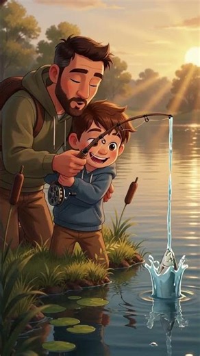 Little Boy Catches His First Fish with Dad 🎣 | Cute Cartoon