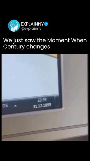 Explaining Everything on Instagram: "This post shares a 9-second video showing a Windows PC clock set to a German locale ticking from 11:59:59 p.m. on December 31, 1999, to 12:00:00 a.m. on January 1, 2000—capturing the uneventful Y2K rollover that defied widespread fears of global system failures. Some viewers pointed out that the user interface looks more like later Windows versions, such as Vista, sparking debate about its authenticity. Historically, massive Y2K prevention efforts—estimated a