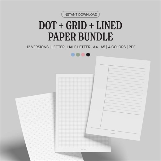 Printable Ruled & Graph Paper Bundle | Dot Grid Paper | Cornell Notes (letter · Half · A4 · A5) - Etsy