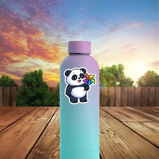 Kawaii Panda With Pinwheel Sticker, Rainbow Toy Art, Whimsical Vinyl Decal - Etsy