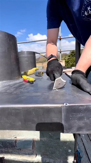 Welding a chimney stack tray 💪 By putting the tray through the top of the chimney we are creating an umbrella for the chimney. This not only keeps the stack dry but also deflects water away from the side of the chimney. Want to learn more feel free to get in touch. | Walkers Waterproofing
