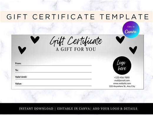 Modèle de chèque-cadeau modifiable | Canva, petites entreprises (téléchargement instantané) - Etsy France