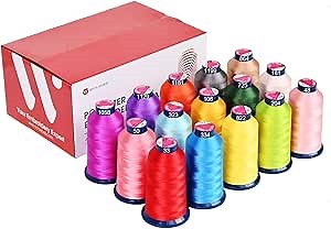 Poolin Richword Selected Embroidery Machine Thread 15 Colors 40WT (108D/2) Polyester Thread Kit Each Cone 4000M (4374Y)— Creative Edition for Colorful Design Projects