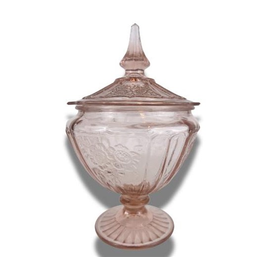 Pink Depression Glass Pedestal Candy Dish With Lid Floral Pattern Vintage 1930's - Etsy