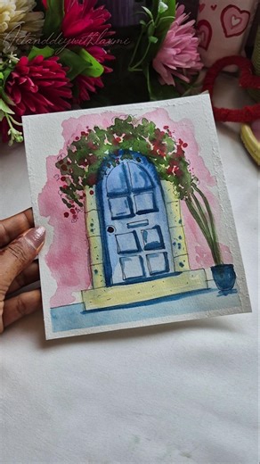 ​Easy Watercolor Door Art for Beginners ✨️🌿🌸#painting #shorts