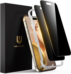 "UNBREAKcable Privacy Screen Protector for iPhone 15 Pro, Anti-Spy Tempered Glass, Easy Install, 6.1"" - 2 Pack"