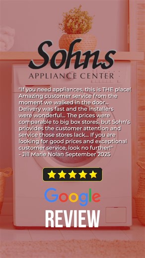 Real reviews. Real experiences. At Sohns Appliance Center, we’re proud to be trusted by families across the Hudson Valley for over 100 years. From expert sales support to fast, professional installation, our team is dedicated to making your experience five-star every time. Thank you to our amazing customers for your continued trust! #SohnsApplianceCenter #CustomerReviews #HudsonValleyBusiness #FamilyOwned #ApplianceExperts #Since1907 #TrustedService | Sohns Appliance Center