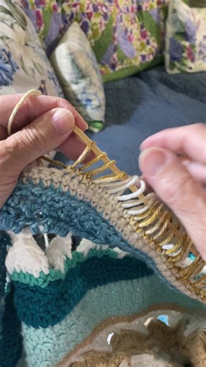 Broomstick Lace using a Tunsian Crochet Hook ~ Part 1 ... making the loops is so much easier than on a dowel or large knitting needle like I did many years ago when I first learned ... and fun! I shall be doing this again soon #broomsticklacetunisiancrochethook ... 😊🧶 #crochet #broomsticklace #broomsticklacecrochet #crochetstitch #crochetfun #summercrochet #crochettutorial