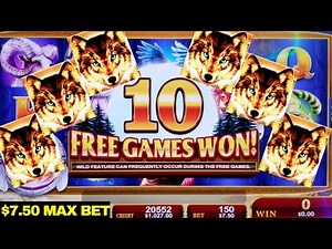 Golden Wolves Slot Machine $7.50 Max Bet Bonus Won | Live Slot Play | Konami Slot