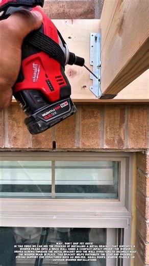 Installing Wooden Support Bracket on Brick Wall Using Impact Driver.