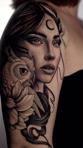 Tatouage femme et hibou néo-traditionnel | Aixela, MilleTrois Tattoo