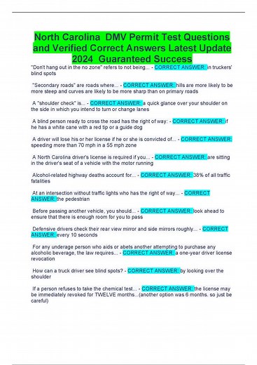 North Carolina DMV Permit Test Questions & Answers 2025