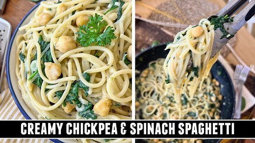 Creamy Chickpea & Spinach Spaghetti — Possibly the Best Vegetarian Pasta