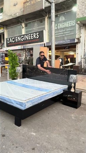 Modern King Size Bed | Marble Finish | With Storage Tables #bedroomfurniture