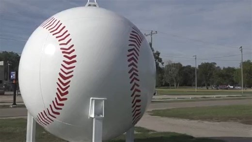 Propane tank donated and converted into giant baseball