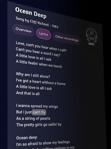 Ocean Deep - Cliff Richard Lyrics