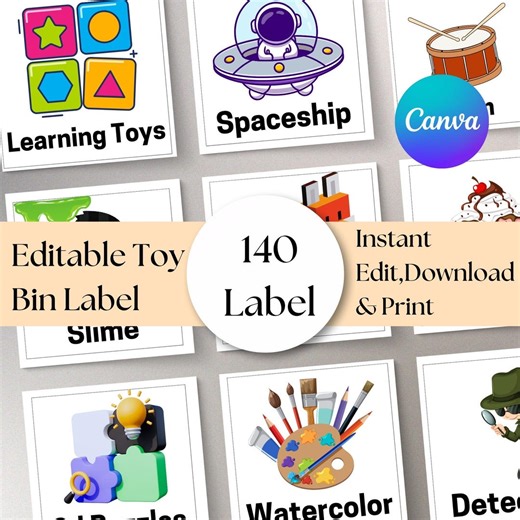 Editable Toy Bin Labels: 140 Playroom Organization Stickers (canva Template) - Etsy