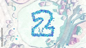 Digit 2 Made of of Colorful Balls Falling into Stone Canyon. Animation in Cartoon Style for Learning Digits, Numbers and Count that is a Part of 0 to 9 Sequence.