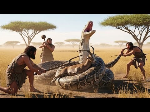 Homo habilis Save a Goat from a Giant Python Near the Waterhole