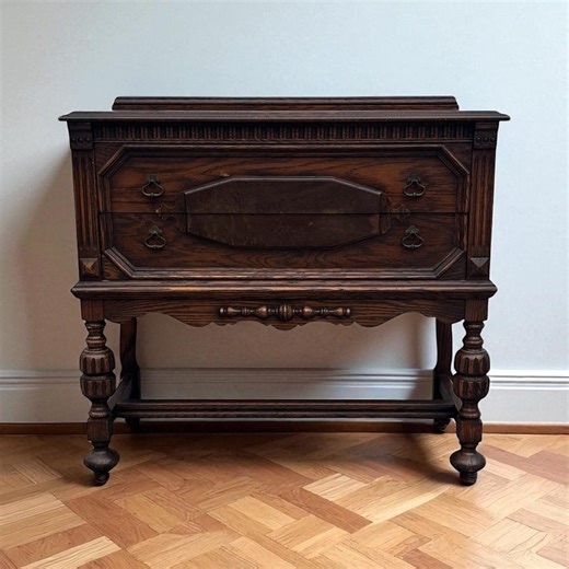 Antique Jacobean Revival Buffet Sideboard | 1920s Carved Wood Server Credenza | Dark Wood Entryway Cabinet | Vintage Dining Room Furniture - Etsy