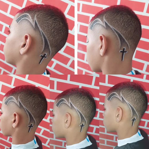 Stylish Haircut with Unique Cross Lightning Design