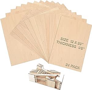 (24-Pack) 12”x20”x1/8” Balsa Sheets for Crafts - Perfect for Architectural Models Drawing Painting Wood Engraving Wood Burning Laser Scroll Sawing