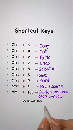 Computer shortcuts keys ✅👩🏻‍🏫🙏🏻 #learnenglish #education #grammar #english