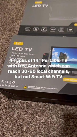 4 types of 14” Portable TV with Free Antenna which can reach 30-60 Local Channels, not Smart WiFi TV - 40$ each, Price Firm | Mia Liang