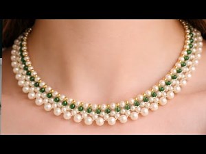 Beautiful Pearl Necklace Making 💚 Step by Step | Handmade Jewellery Tutorial | DIY | Easy | Trending