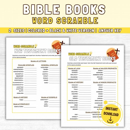 Books of the Bible: Word Scramble, Old and New Testament Books, Printable for Sunday School, Bible Games, Bible Puzzles for Kids and Adults - Etsy