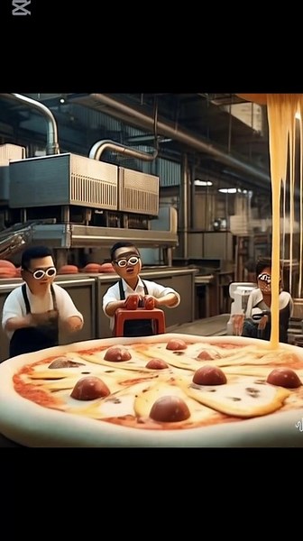WelcomTiny Workers Making Giant Cheesy Pizza | Funny AI Animation in Whimsical Pizza Factorye to com