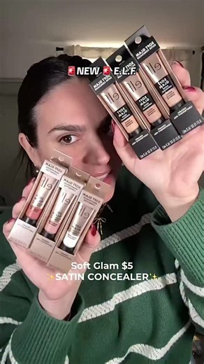 e.l.f. Cosmetics on Instagram: "We’ve been skinfluenced! 😉 @makeup2themaxx tries NEW $5 Soft Glam Satin Concealer: available now on elfcosmetics.com and the e.l.f. app. 🤑 Why you’ll love it: ✨ Lightweight, medium buildable coverage concealer with a satin finish ✨ Available in 36 SHADES! ✨ Hydrates skin with a 1% Hydrating Hibiscus Complex and Hyaluronic Acid ✨ Features a plush, flexible precision tip for precise application ✨ Long-lasting with cake-resistant, crease-resistant, and transfer-res