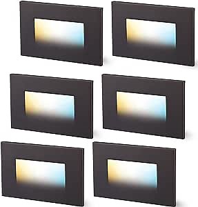 CLOUDY BAY Dimmable Upgraded 3 Color 120V LED Indoor Outdoor Step Lights,3000K/4000K/5000K 3W 55lm,Stair Light,Oil Rubbed Bronze,6 Pack
