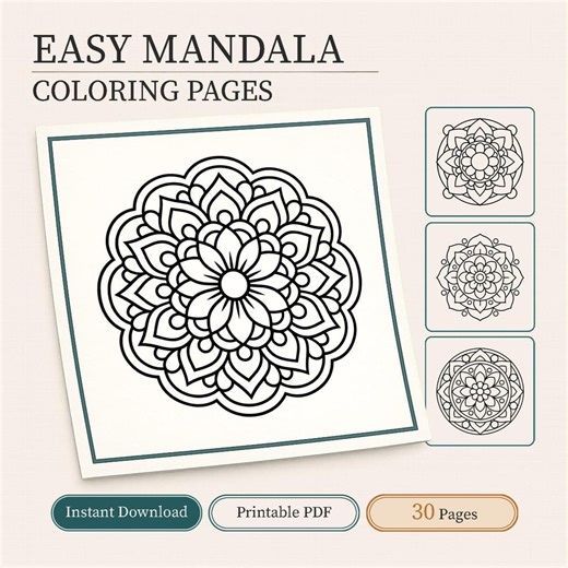 Easy Mandala Coloring Book of 30 Bold & Easy PDF Pages | Digital Download - Etsy